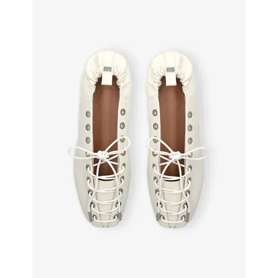 Ganni Womens White Eyelets Lace-up Pélinova Ballet Flats Eur 37 / 4 Uk In Neutral