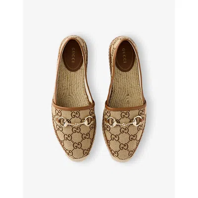 Gucci Pilar Gg Canvas Espadrilles In Camel Ebony Sundial