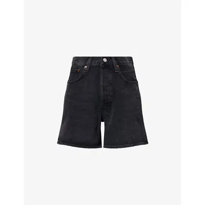Agolde Denim Shorts With Belt Loops In Bounce (worn Blk Vint)