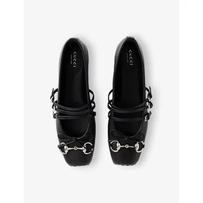 Gucci Ppa Leather Ballet Flats With Horsebit In Black