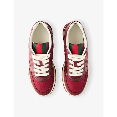 Gucci Burgundy Leather And Gg Supreme Fabric Re-web Sneakers