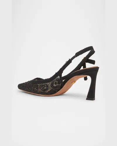 Dolce & Gabbana Leopard-design Lace Slingbacks With Fusible Rhinestones In Black