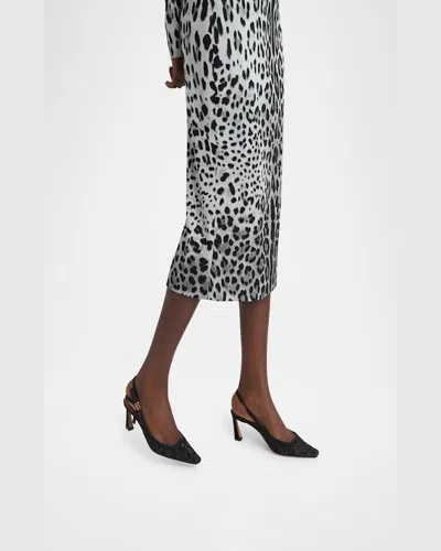 Dolce & Gabbana Leopard-design Lace Slingbacks With Fusible Rhinestones In Black