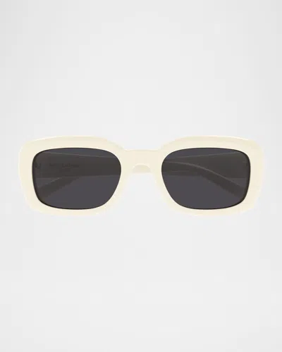 Saint Laurent Recycled Acetate Rectangular Sunglasses In Ivory