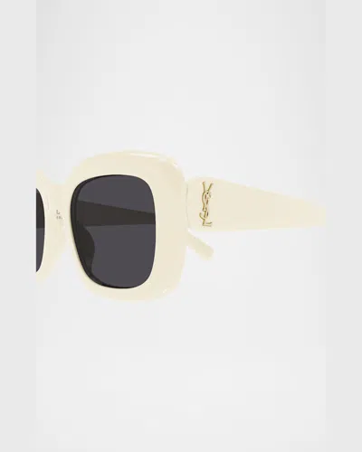 Saint Laurent Recycled Acetate Rectangular Sunglasses In Ivory