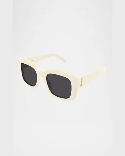 Saint Laurent Recycled Acetate Rectangular Sunglasses In Ivory