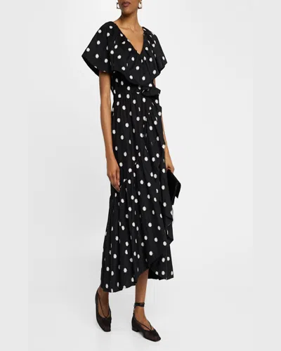 Merlette Loris Embroidered Ruffle Midi Dress In Ikat Emb Dot