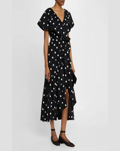 Merlette Loris Embroidered Ruffle Midi Dress In Ikat Emb Dot