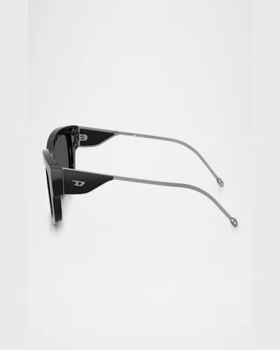 Diesel ® Geck-d 56mm Rectangular Sunglasses In Shiny Black