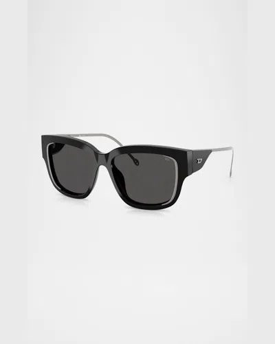 Diesel ® Geck-d 56mm Rectangular Sunglasses In Shiny Black