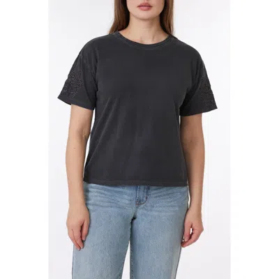 C&c California C & C California Toni Floral Embroidered Sleeve Boxy Cotton T-shirt In Black Sand