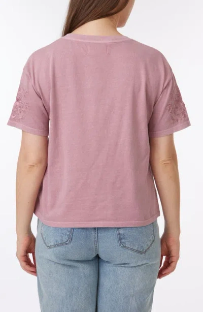 C&c California C & C California Toni Floral Embroidered Sleeve Boxy Cotton T-shirt In Nostalgia Rose