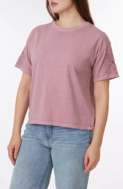 C&c California C & C California Toni Floral Embroidered Sleeve Boxy Cotton T-shirt In Nostalgia Rose