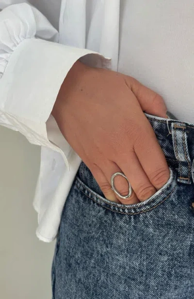 Adornia Silver Open Hammered Oval Ring In Silver