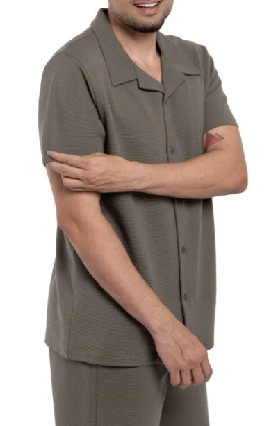 Spring + Mercer Classic Fit Textured Knit Camp Shirt In Dusty Olive