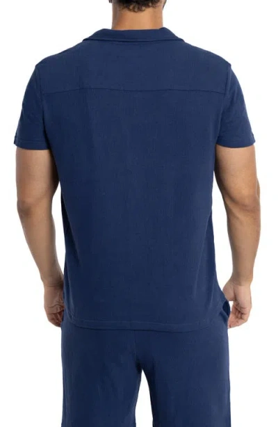 Spring + Mercer Relaxed Cotton & Hemp Button-down Polo In Midnight Blue