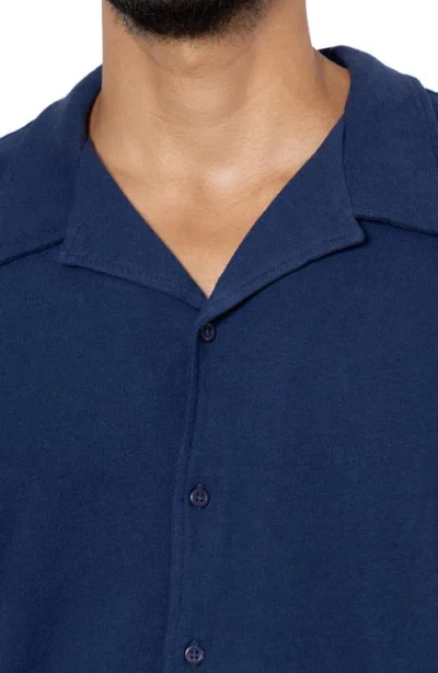 Spring + Mercer Relaxed Cotton & Hemp Button-down Polo In Midnight Blue