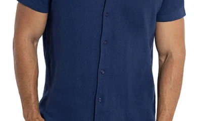 Spring + Mercer Relaxed Cotton & Hemp Button-down Polo In Midnight Blue