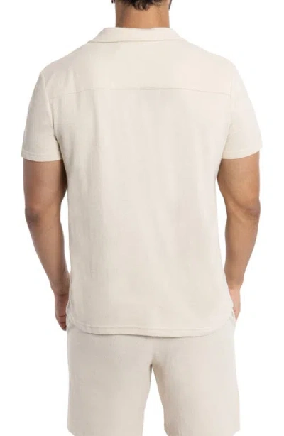Spring + Mercer Relaxed Cotton & Hemp Button-down Polo In Stone