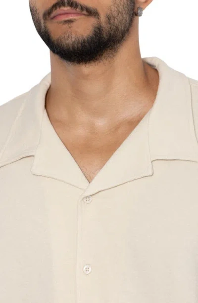 Spring + Mercer Relaxed Cotton & Hemp Button-down Polo In Stone