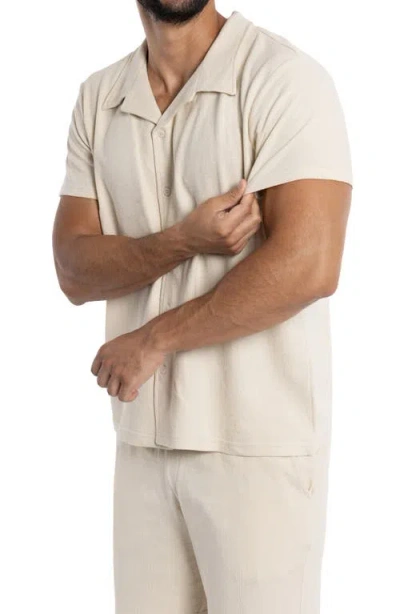 Spring + Mercer Relaxed Cotton & Hemp Button-down Polo In Stone