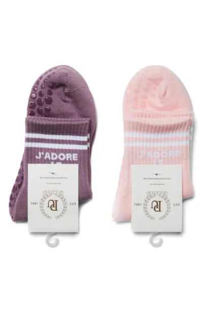 Pilates University 1883 Assorted 2-pack Nonslip Grip Quarter Socks In Baby Pink-lavender