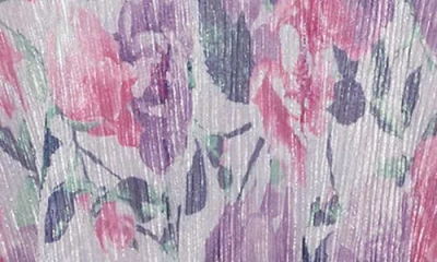 Sl Fashions Floral Short Sleeve Tiered Metallic Plissé Cocktail Dress In Multi