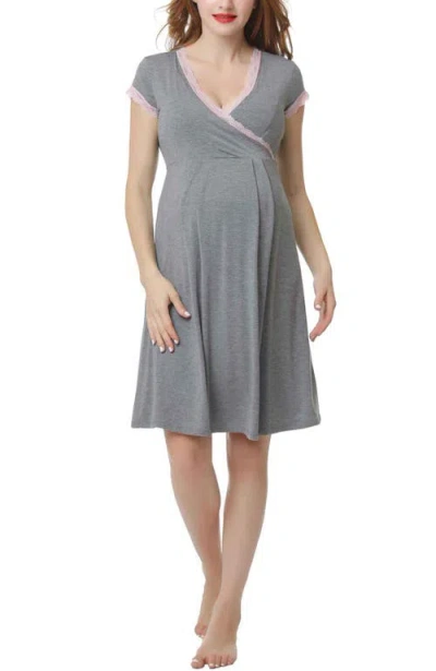 Kimi & Kai Jenny Maternity/nursing Nightgown In Dark Heather Gray