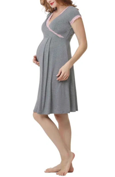 Kimi & Kai Jenny Maternity/nursing Nightgown In Dark Heather Gray