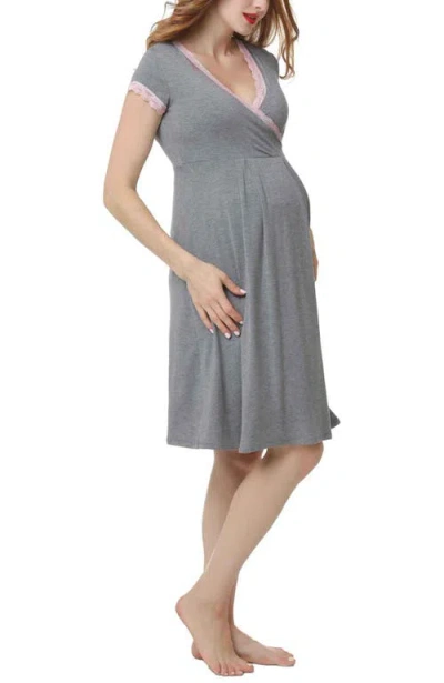 Kimi & Kai Jenny Maternity/nursing Nightgown In Dark Heather Gray