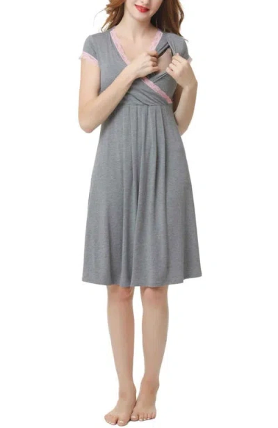 Kimi & Kai Jenny Maternity/nursing Nightgown In Dark Heather Gray
