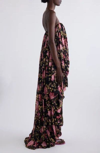 Chloé Thin Strap Gathered High And Low Jumpsuit In Black