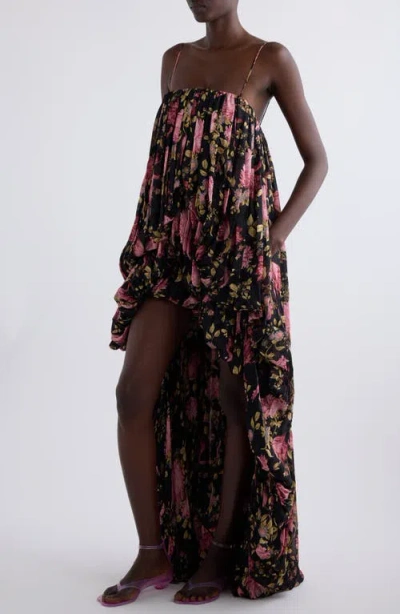 Chloé Thin Strap Gathered High And Low Jumpsuit In Black