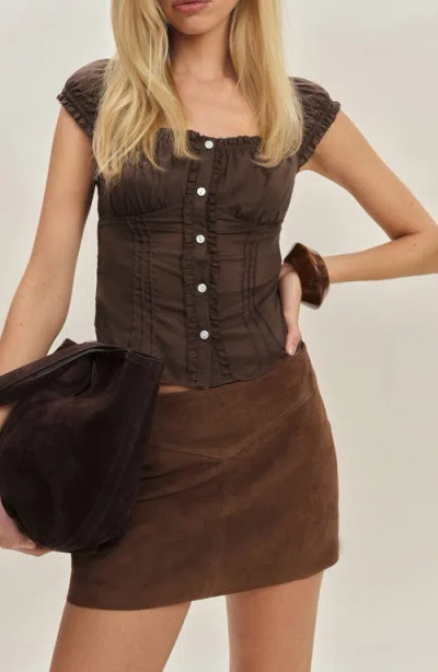 Reformation X Devon Lee Carlson Layla Low Rise Suede Miniskirt In Chocolate Cake