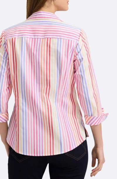 Foxcroft Taylor Stripe Cotton Button-up Shirt In Pink Multi