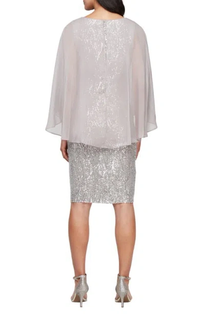 Sl Fashions Chiffon Capelet Sequin Cocktail Dress In Buff