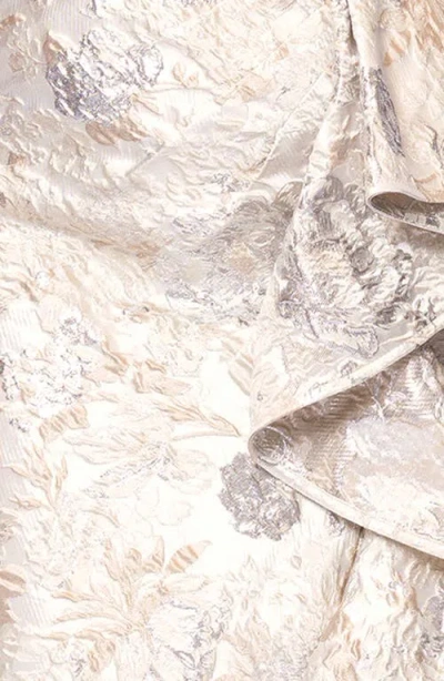 Xscape Evenings Metallic Floral Jacquard One-shoulder Sheath Gown In Champagne