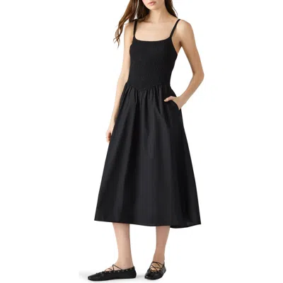 Steve Madden Codie Smocked Bodice Sundress In Black