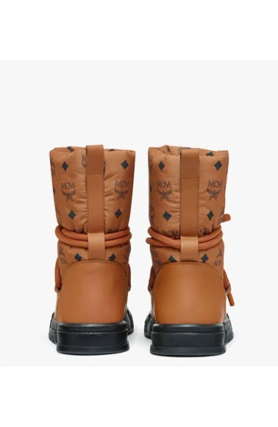 Mcm Skyward Ankle Boots In Padded Monogram Nylon In Cognac