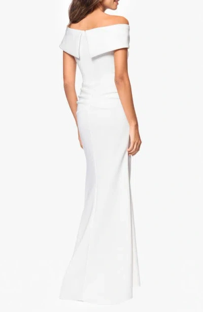 Xscape Evenings Ruffle Off The Shoulder Scuba Gown In White