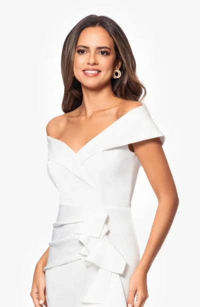 Xscape Evenings Ruffle Off The Shoulder Scuba Gown In White