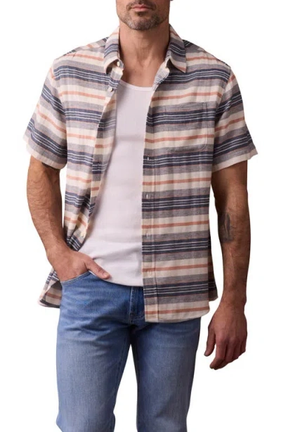 The Normal Brand Freshwater Short Sleeve Button-up Shirt In Adobe Rose Stripe