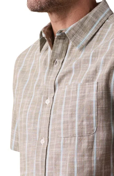 The Normal Brand Freshwater Short Sleeve Button-up Shirt In Deep Sage Stripe