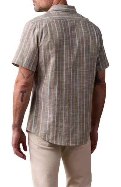 The Normal Brand Freshwater Short Sleeve Button-up Shirt In Deep Sage Stripe