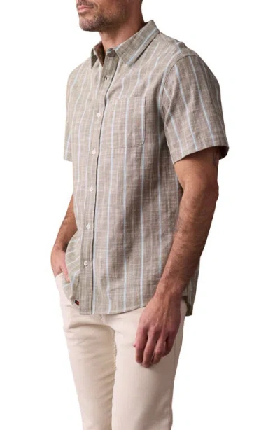 The Normal Brand Freshwater Short Sleeve Button-up Shirt In Deep Sage Stripe