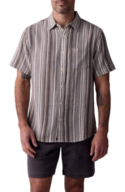 The Normal Brand Freshwater Short Sleeve Button-up Shirt In Sandy Shore Stripe
