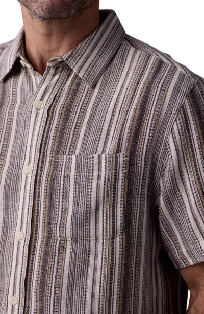 The Normal Brand Freshwater Short Sleeve Button-up Shirt In Sandy Shore Stripe