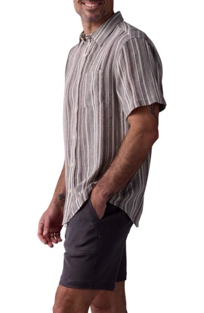 The Normal Brand Freshwater Short Sleeve Button-up Shirt In Sandy Shore Stripe