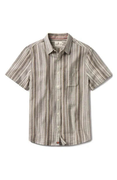The Normal Brand Freshwater Short Sleeve Button-up Shirt In Sandy Shore Stripe