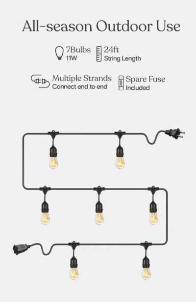 Brightech Plug-in Weatherproof Incandescent Glow Heavy Duty Outdoor String Lights - Glass Bulbs In 24 Ft 7 Bulbs | Warm White